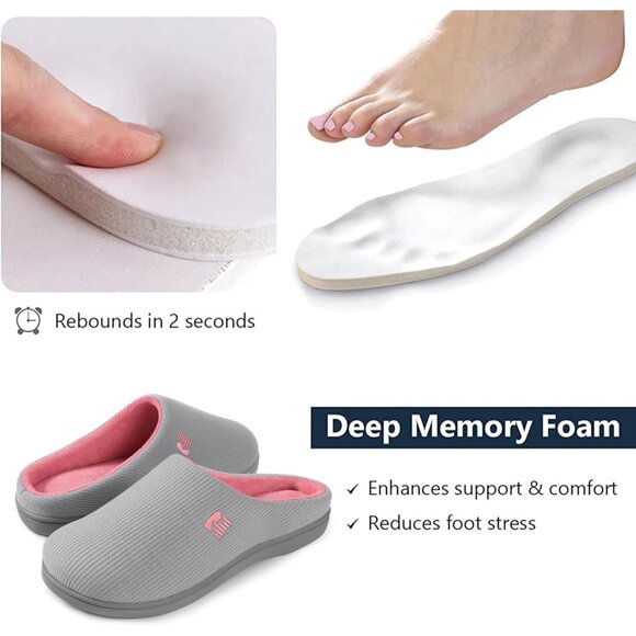 Women's Light Grey/Pink  Two-Tone Memory Foam Slipper  Indoor House Shoes - Picture 4 of 6